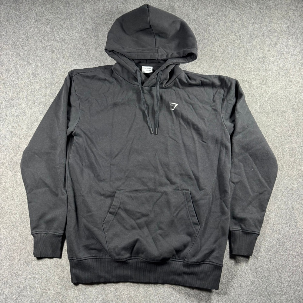 Gymshark Crest Pullover Hoodie Mens Small Black Embroidered Logo Bodybuilding